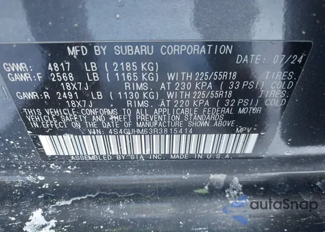 2024 Subaru Crosstrek Limited из США, поврежденный, VIN 4S4GUHM63R3815414